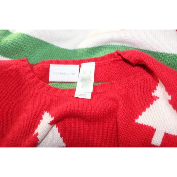 Liz Claiborne Long Sleeve Holiday Christmas Sweater Striped with Trees Sz L - Picture 4 of 5